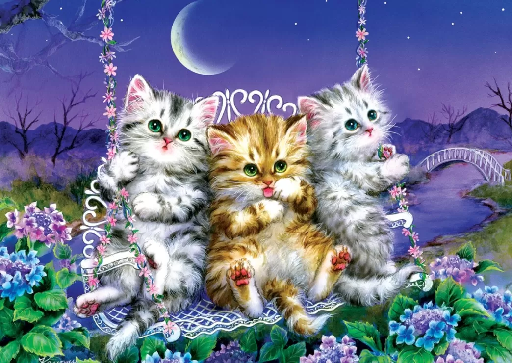 Art Puzzle Kattenpuzzels>: Moonlight Swing Kittens (500) Kattenpuzzel