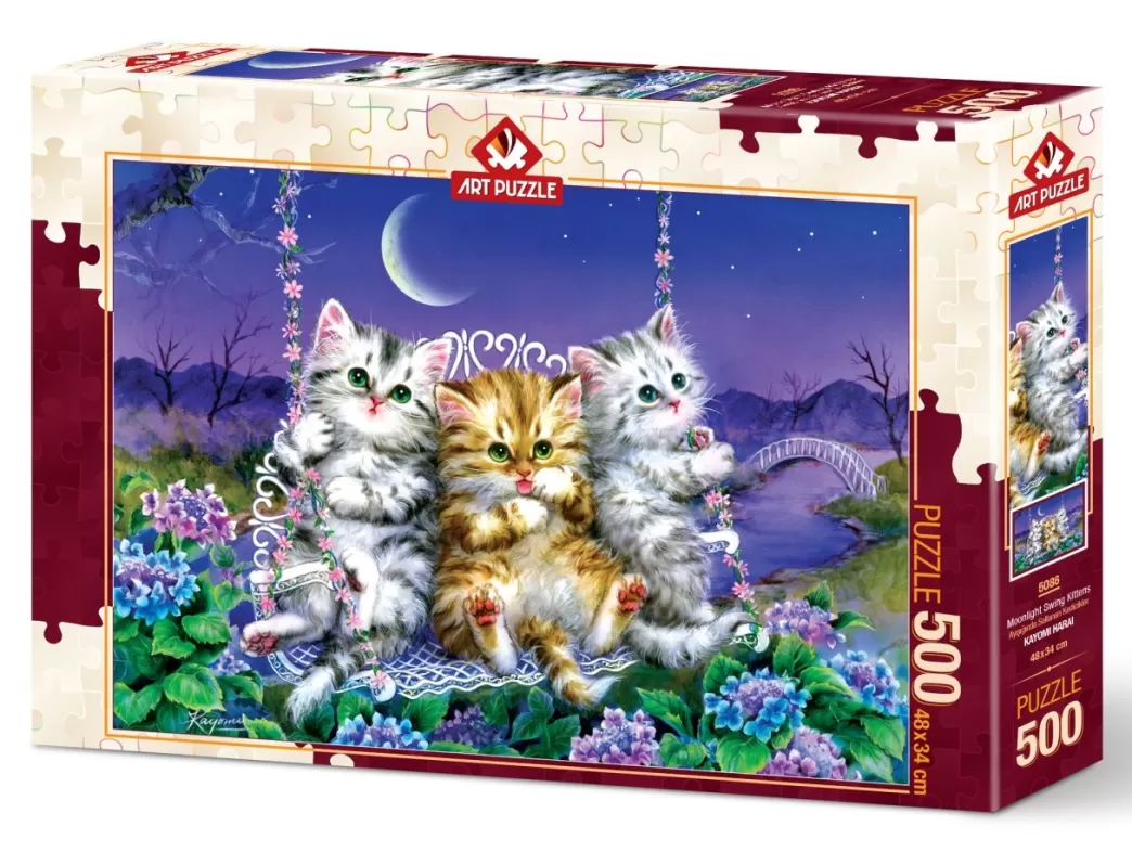 Art Puzzle Kattenpuzzels>: Moonlight Swing Kittens (500) Kattenpuzzel