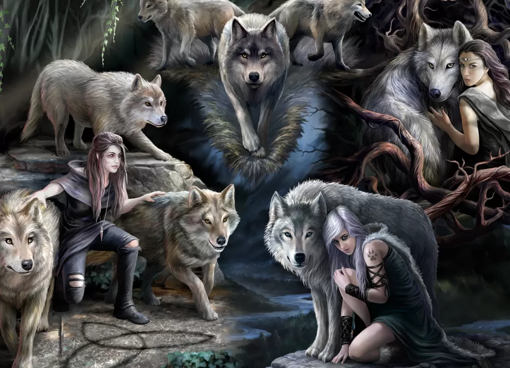 Bluebird Wolvenpuzzels>: Anne Stokes - Wolf Collage (1500) Legpuzzel