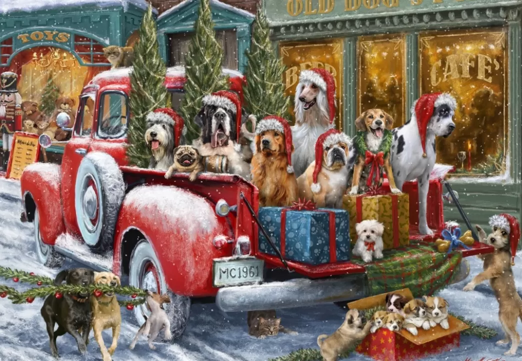 Bluebird Hondenpuzzels>: Dogs On Truck (1000) Kerstpuzzel