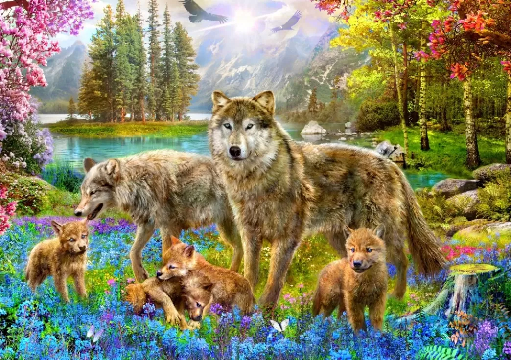Bluebird Wolvenpuzzels>: Spring Wolf Family (1500) Wolvenpuzzel