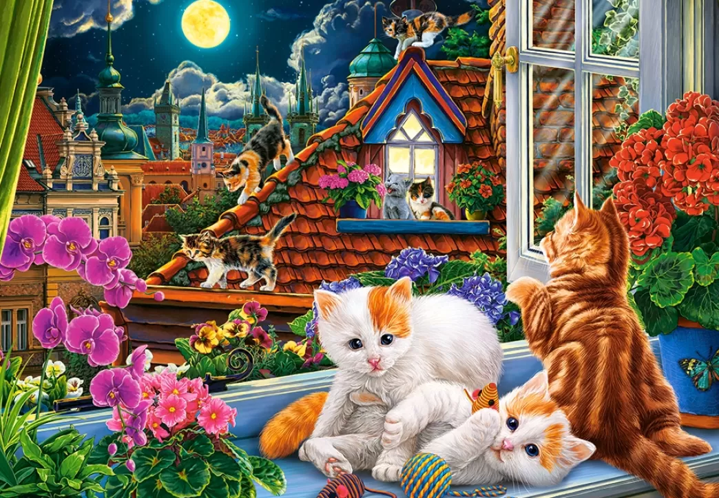 Castorland Kattenpuzzels>: Kittens On The Roof (1500) Kattenpuzzel