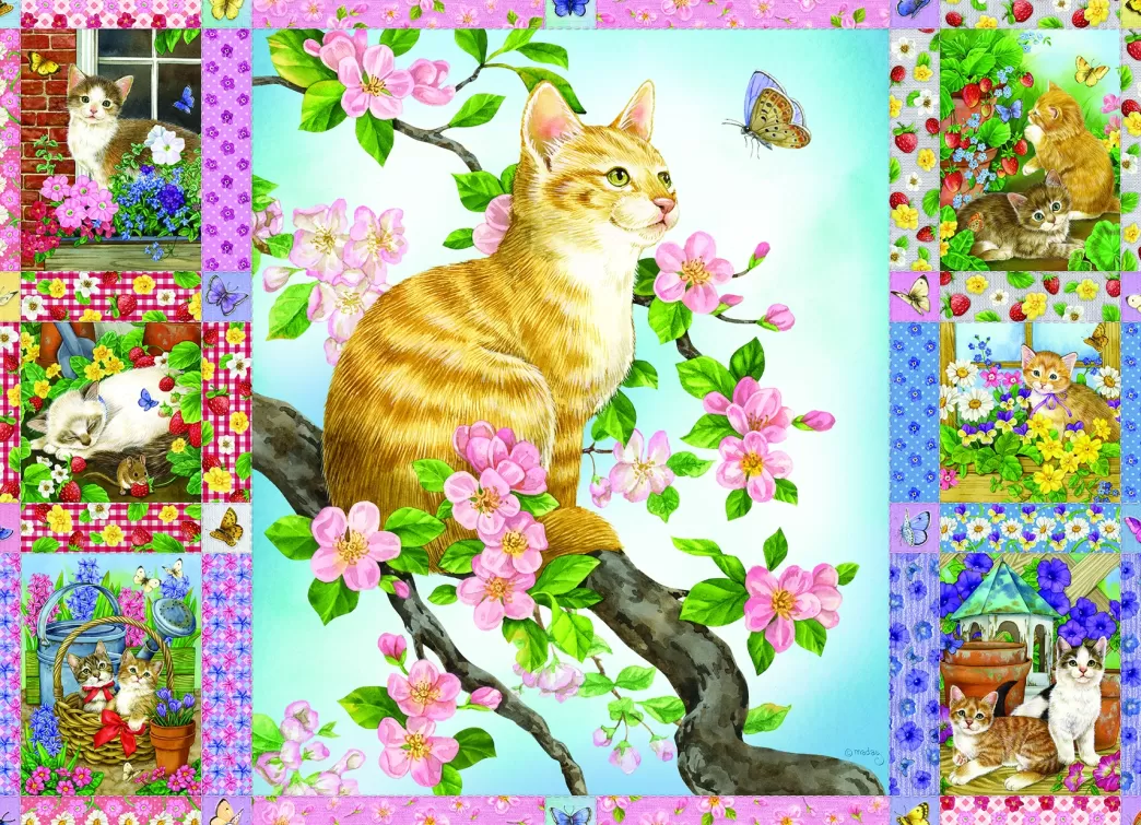 Cobble Hill Kattenpuzzels>: Blossoms And Kittens Quilt (1000) Legpuzzel