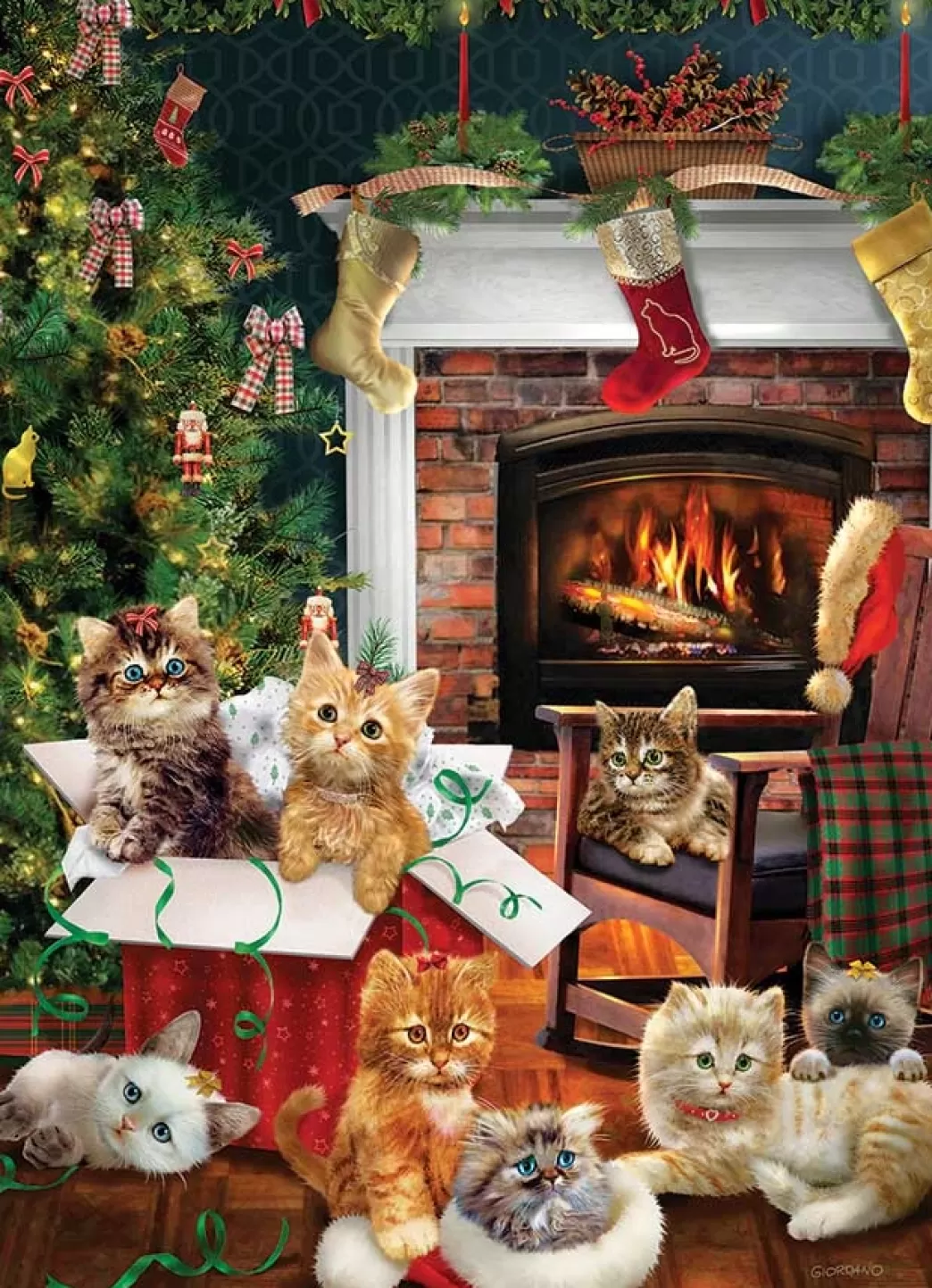Cobble Hill Kattenpuzzels>: Christmas Kittens (1000) Verticale Puzzel