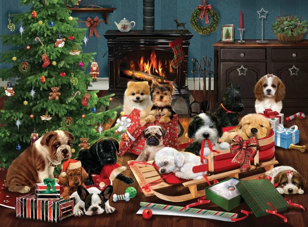 Cobble Hill Hondenpuzzels>: Christmas Puppies (1000) Kerstpuzzel