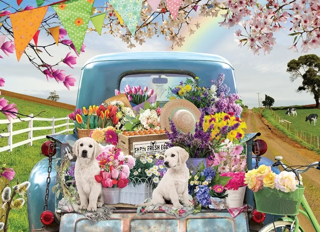 Cobble Hill Hondenpuzzels>: Country Truck In Spring (500Xl) Lentepuzzel