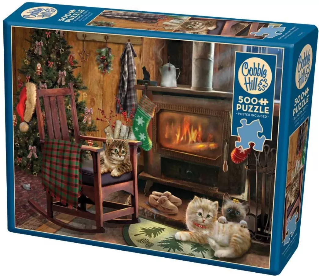Cobble Hill Kattenpuzzels>: Kittens By The Stove (500Xl) Kerstpuzzel