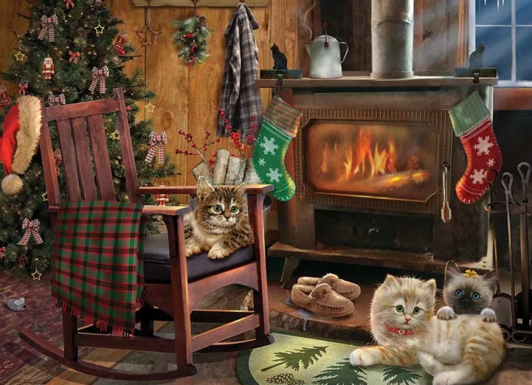 Cobble Hill Kattenpuzzels>: Kittens By The Stove (500Xl) Kerstpuzzel