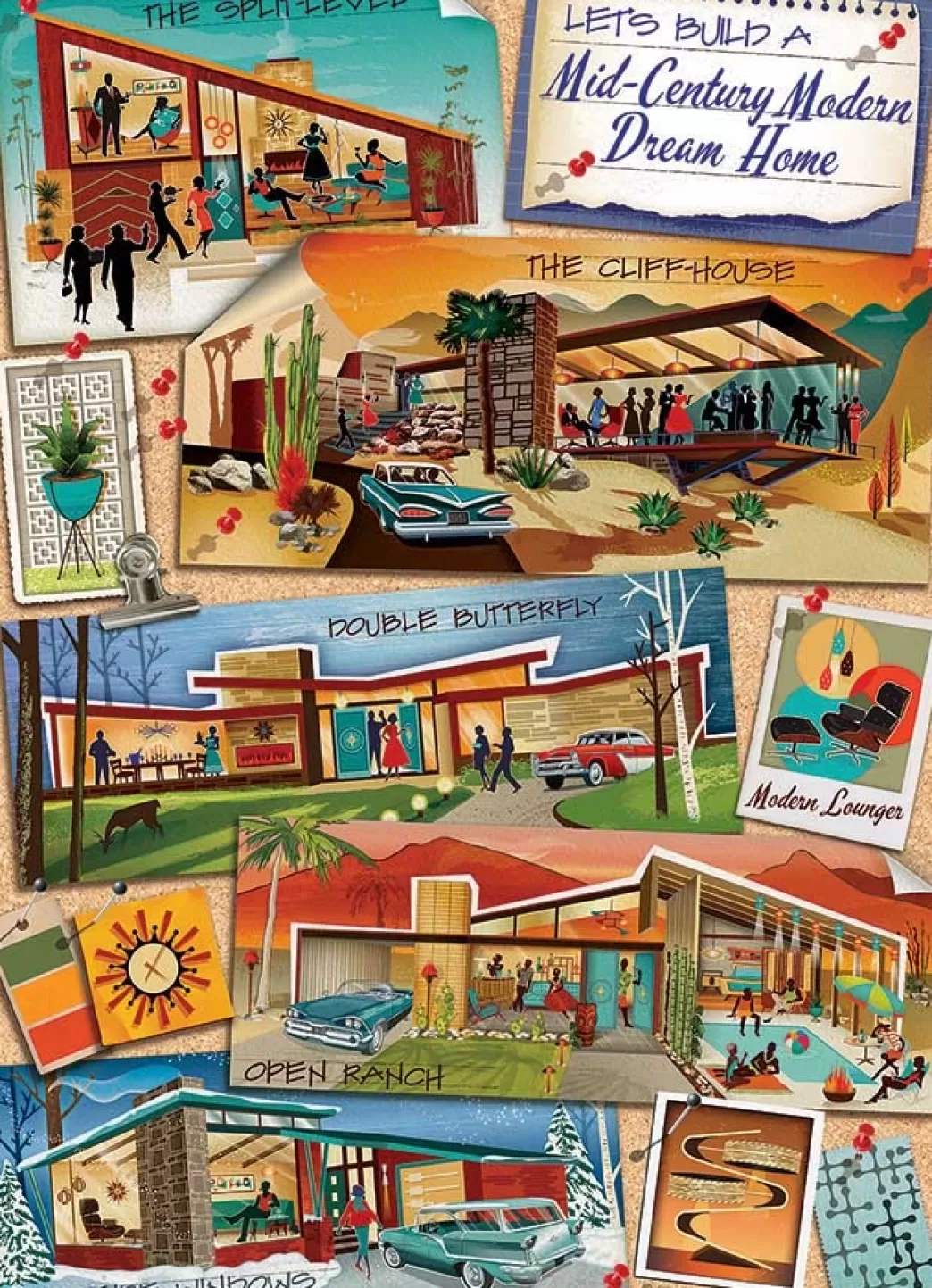 Cobble Hill Collage Puzzels>: Mid-Century Modern Dream Home (1000) Verticale Puzzel