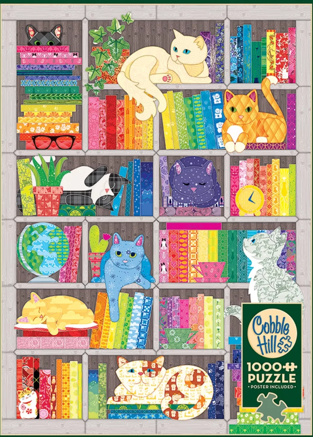 Cobble Hill Kattenpuzzels>: Rainbow Cat Quilt (1000) Verticale Puzzel