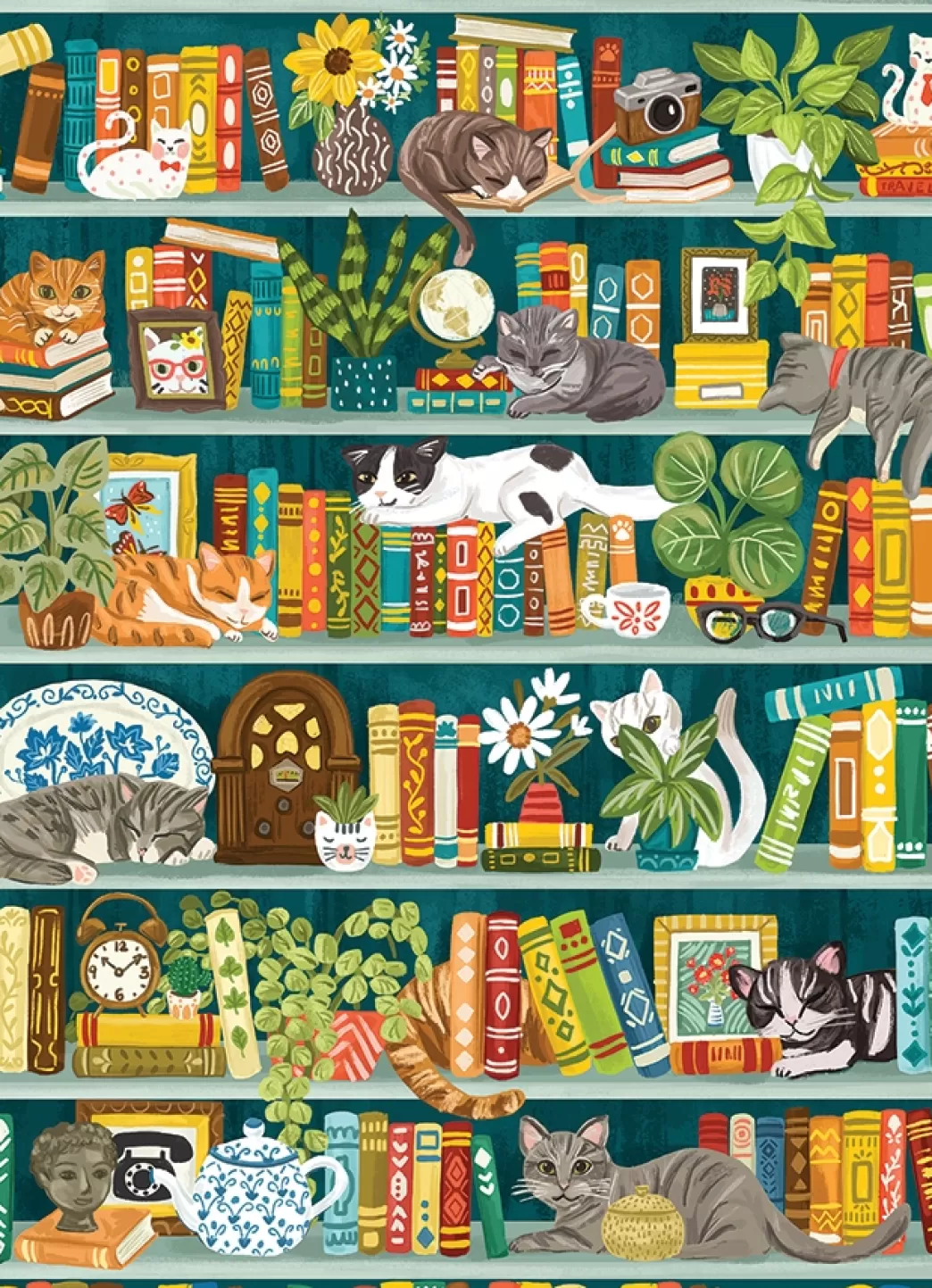 Cobble Hill Kattenpuzzels>: The Purrfect Bookshelf (1000) Verticale Puzzel