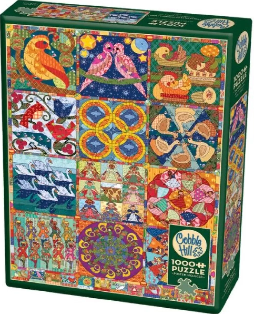 Cobble Hill Collage Puzzels>: Twelve Days Of Christmas Quilt (1000) Verticale Puzzel