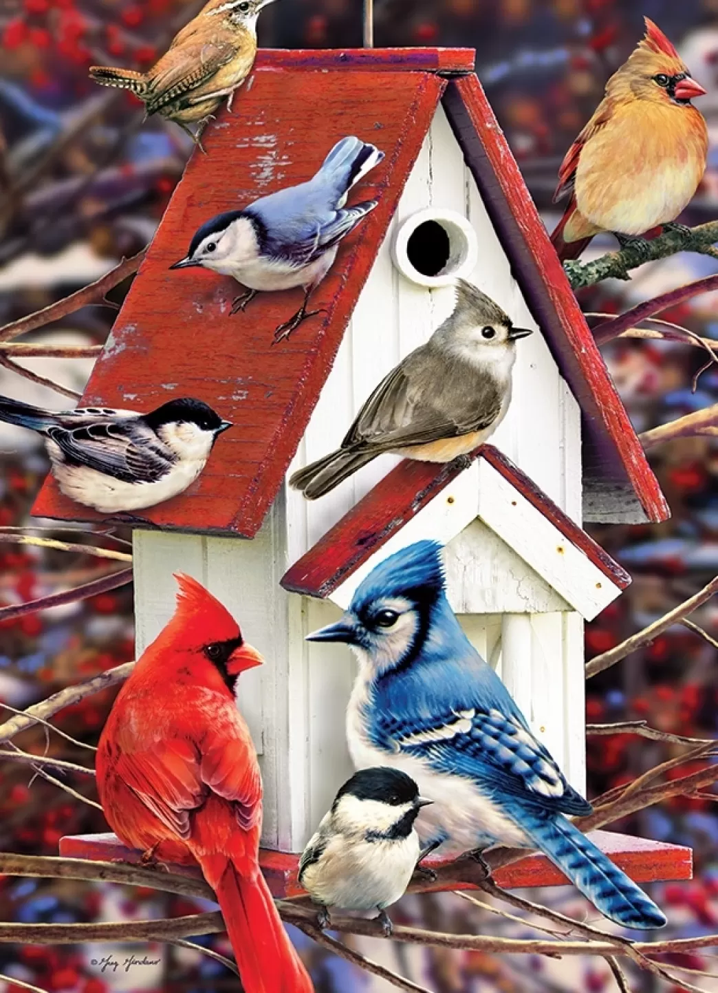 Cobble Hill Vogelpuzzels>: Winter Birdhouse (1000) Winterpuzzel