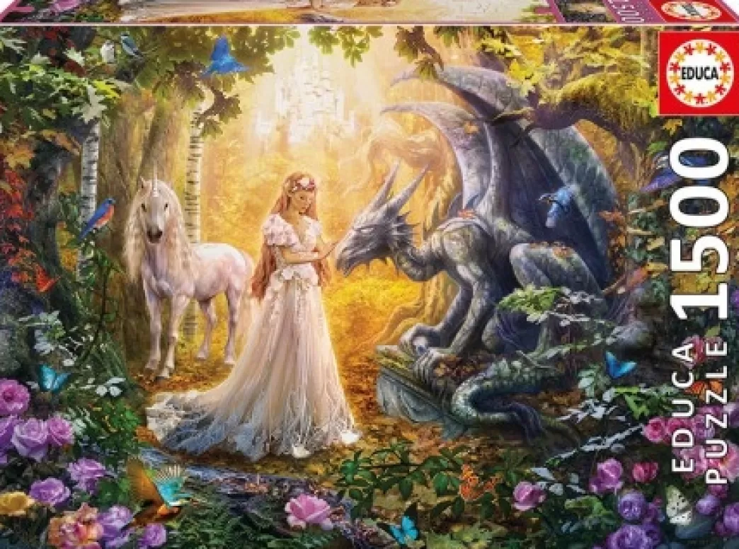 Educa Fantasy Puzzels>: Draak, Prinses En Eenhoorn (1500) Fantasypuzzel