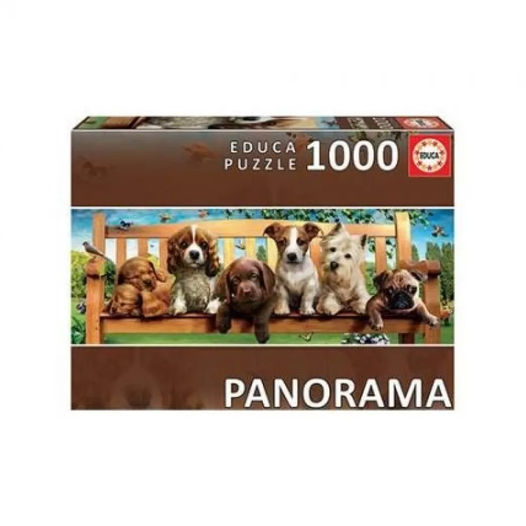 Educa Hondenpuzzels>: Puppies On A Bench (1000) Panoramapuzzel