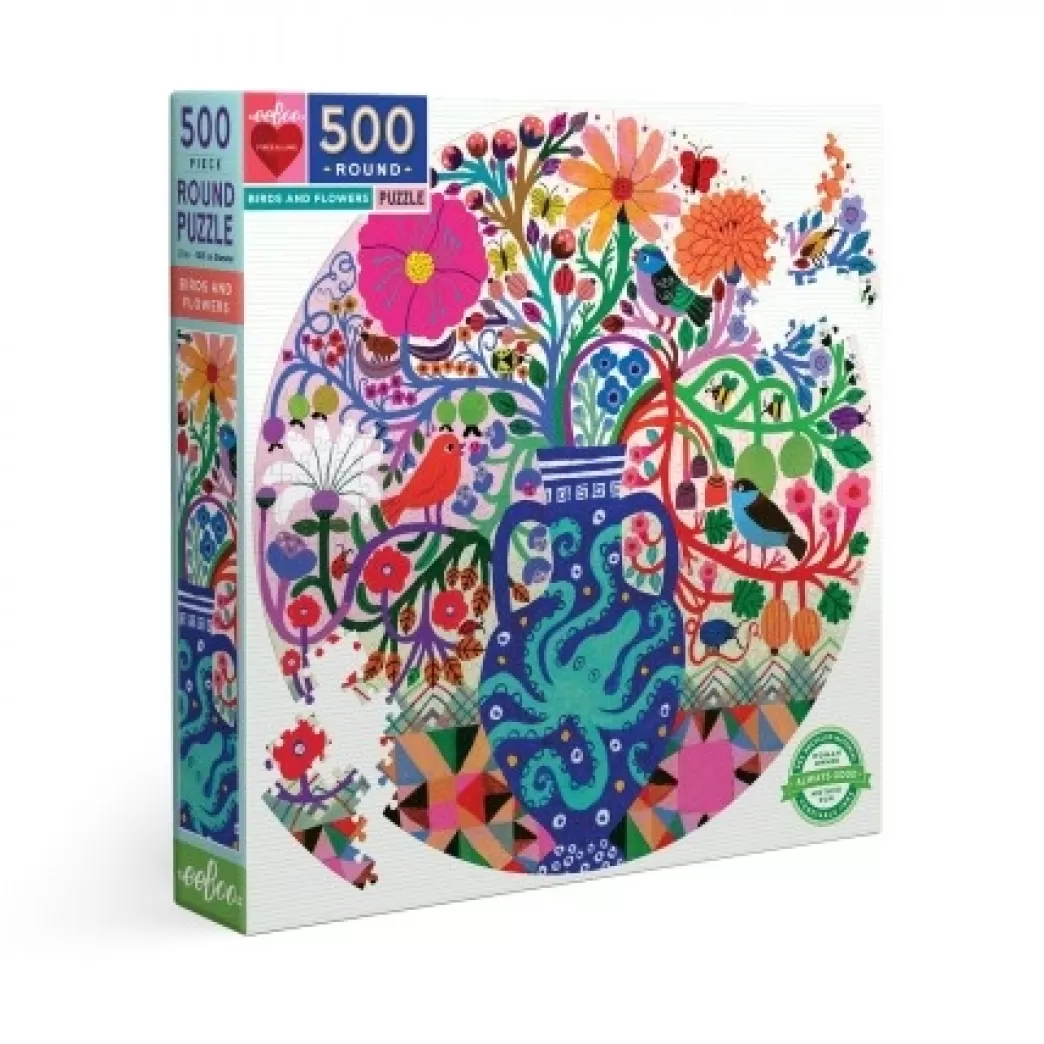 Eeboo Vogelpuzzels>: Birds And Flowers (500) Ronde Puzzel