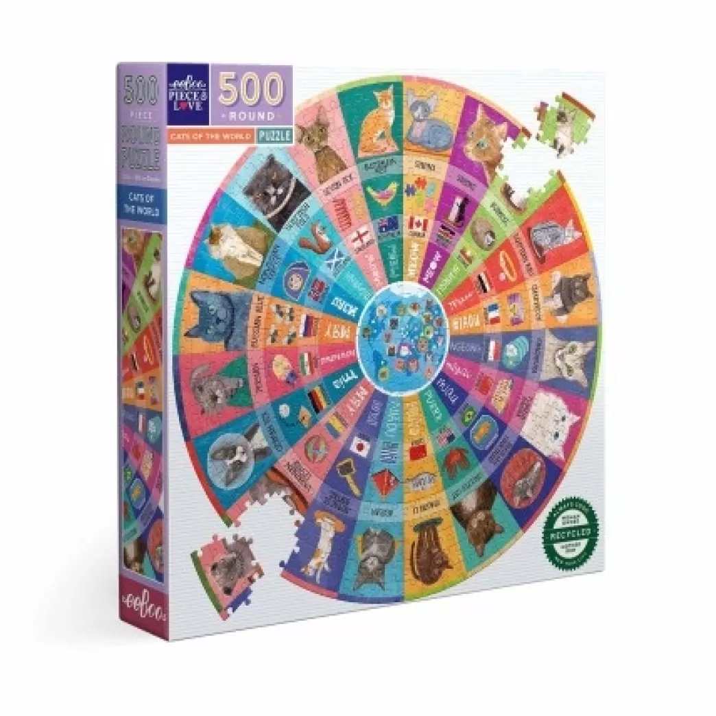 Eeboo Kattenpuzzels>: Cats Of The World (500) Ronde Puzzel