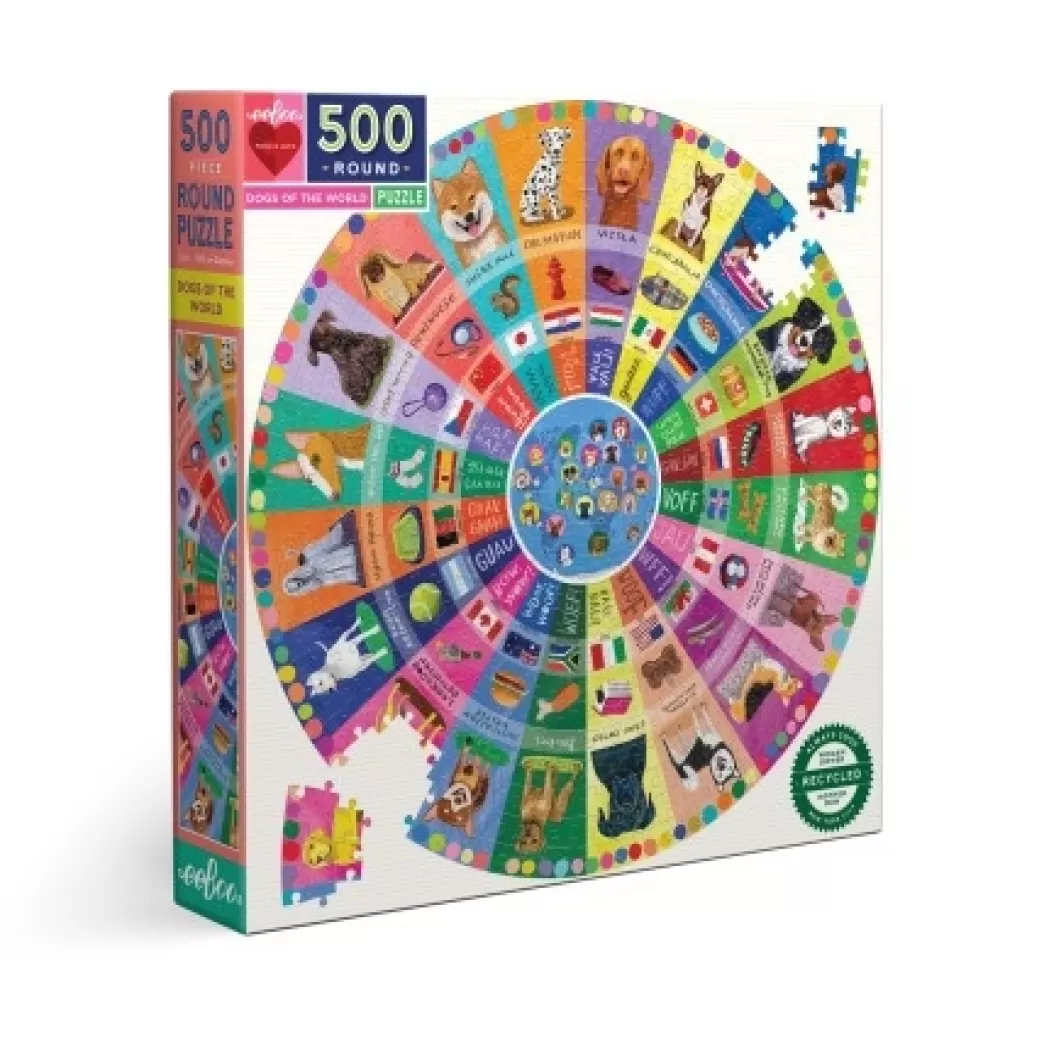 Eeboo Hondenpuzzels>: Dog Of The World (500) Ronde Hondenpuzzel