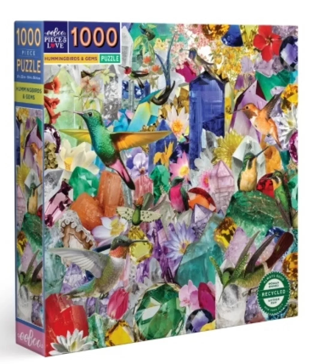 Eeboo Vogelpuzzels>: Hummingbirds And Gems (1000) Vierkante Puzzel