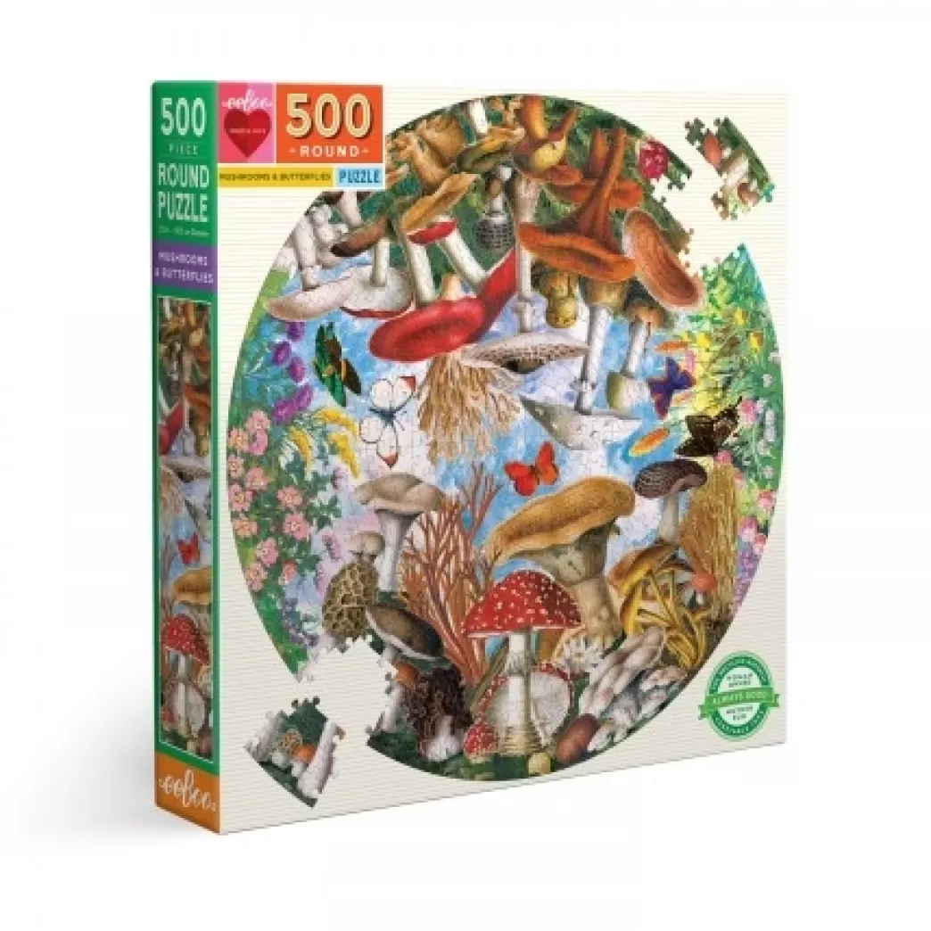 Eeboo Vlinderpuzzels>: Mushrooms And Butterflies (500) Ronde Puzzel