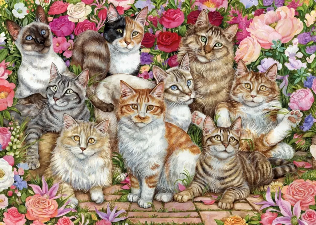 Falcon Kattenpuzzels>: Floral Cats - Debbie Cook (1000) Legpuzzel