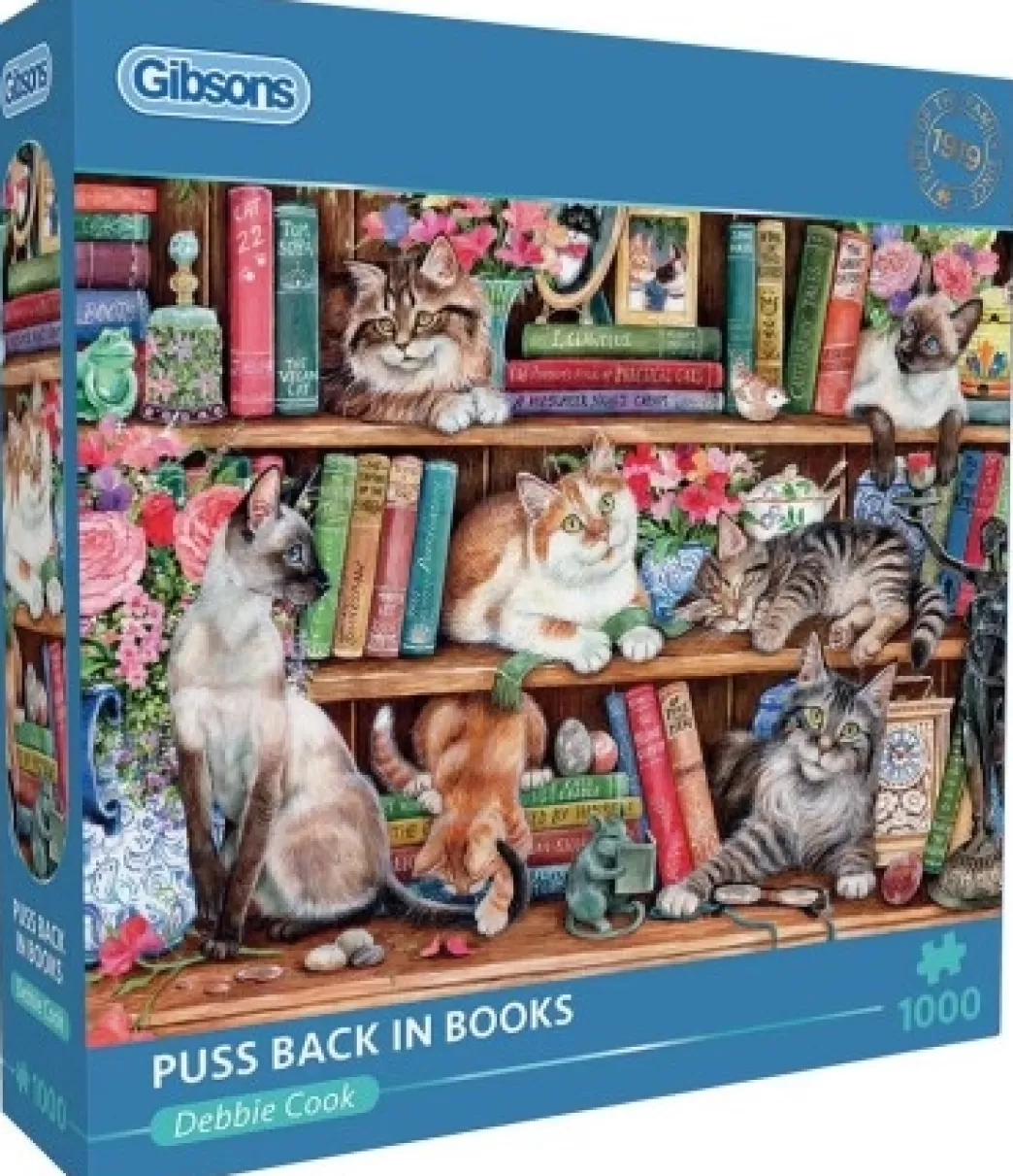Gibsons Kattenpuzzels>: Puss Back In Books (1000) Kattenpuzzel