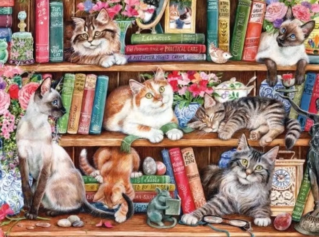 Gibsons Kattenpuzzels>: Puss Back In Books (1000) Kattenpuzzel