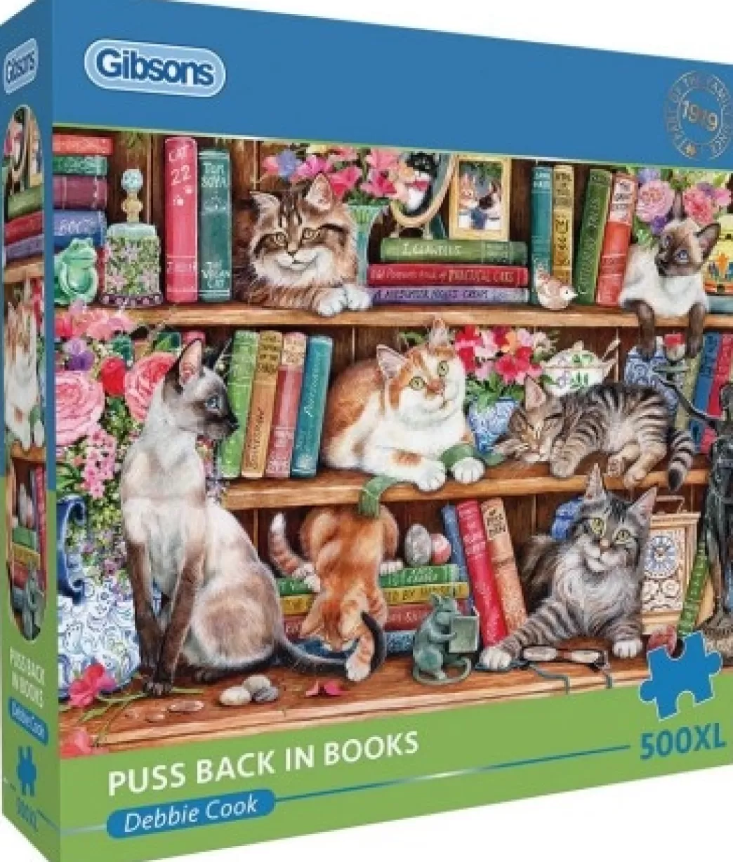Gibsons Kattenpuzzels>: Puss Back In Books (500Xl) Kattenpuzzel