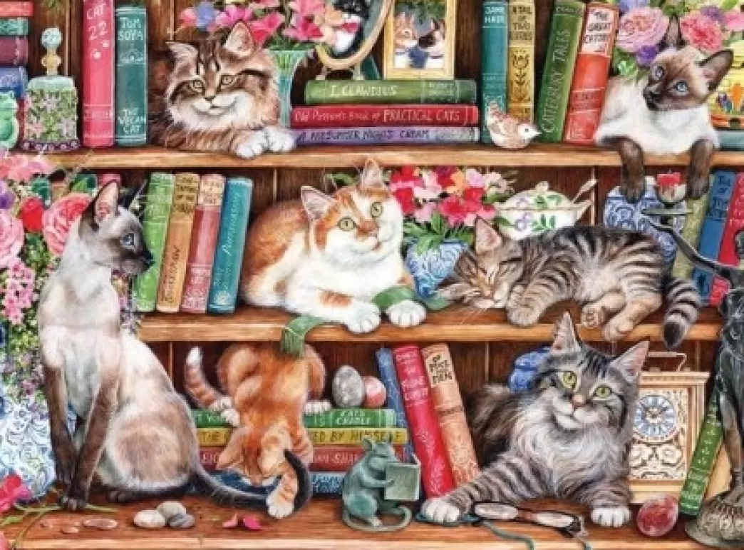 Gibsons Kattenpuzzels>: Puss Back In Books (500Xl) Kattenpuzzel