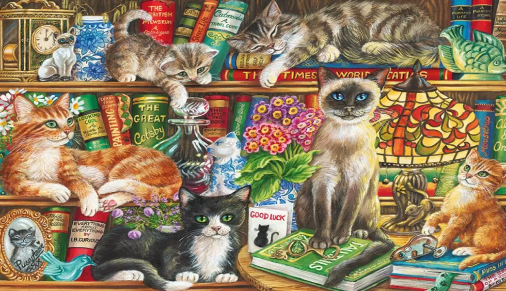 Gibsons Kattenpuzzels>: Puss In Books (1000) Legpuzzel