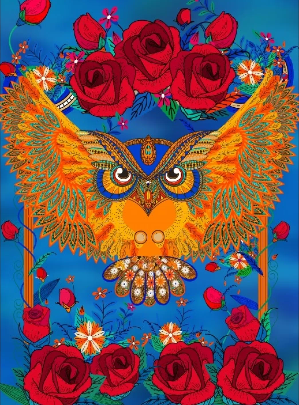 Grafika Vogelpuzzels>: Owl And Roses (2000) Verticale Puzzel