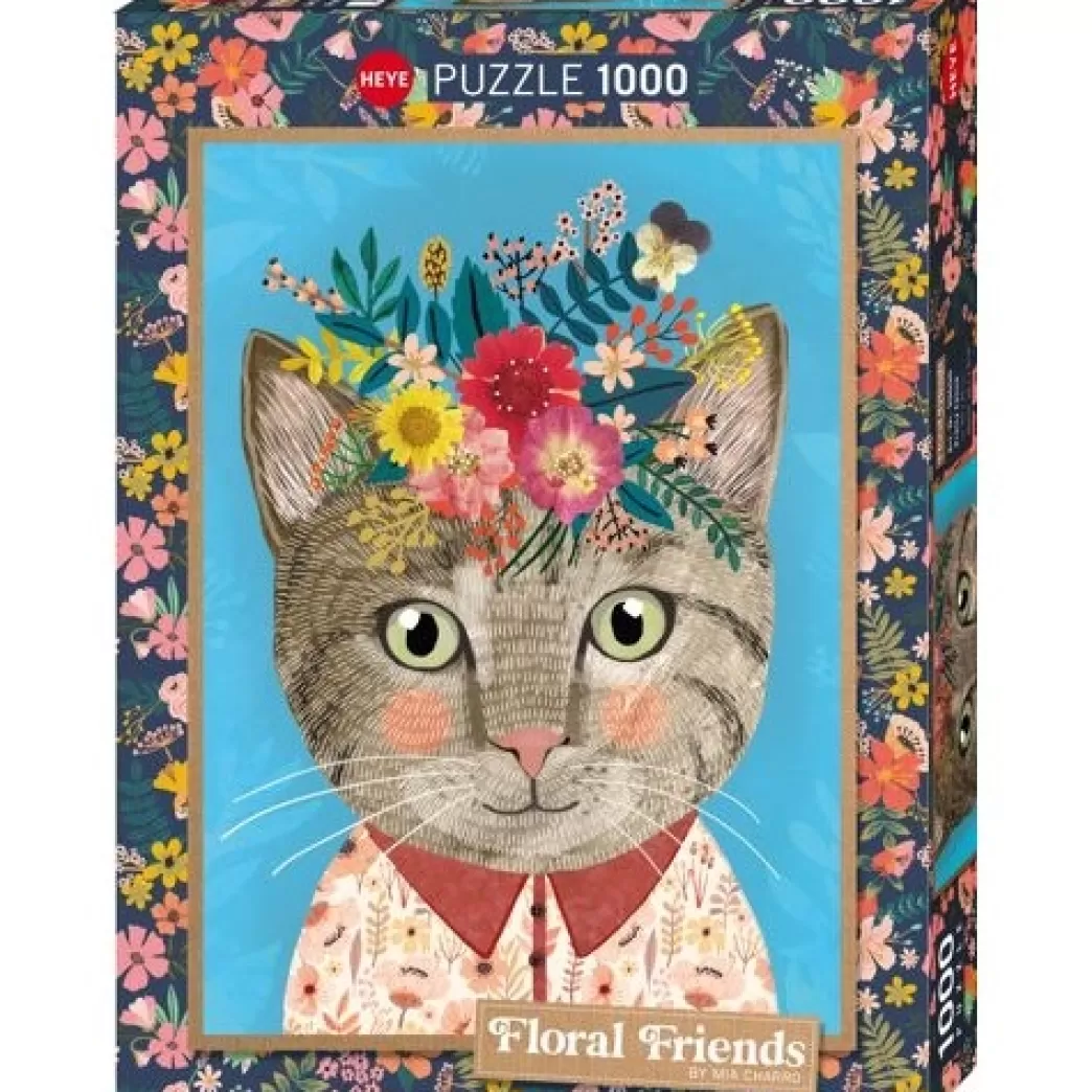 Heye Kattenpuzzels>: Floral Friends - Pretty Feline (1000) Verticale Puzzel