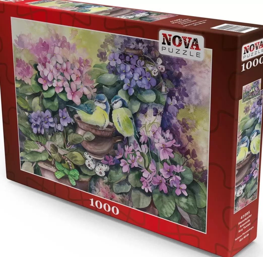 Nova Puzzle Vogelpuzzels>: Birds Nest In The Violets (1000) Legpuzzel