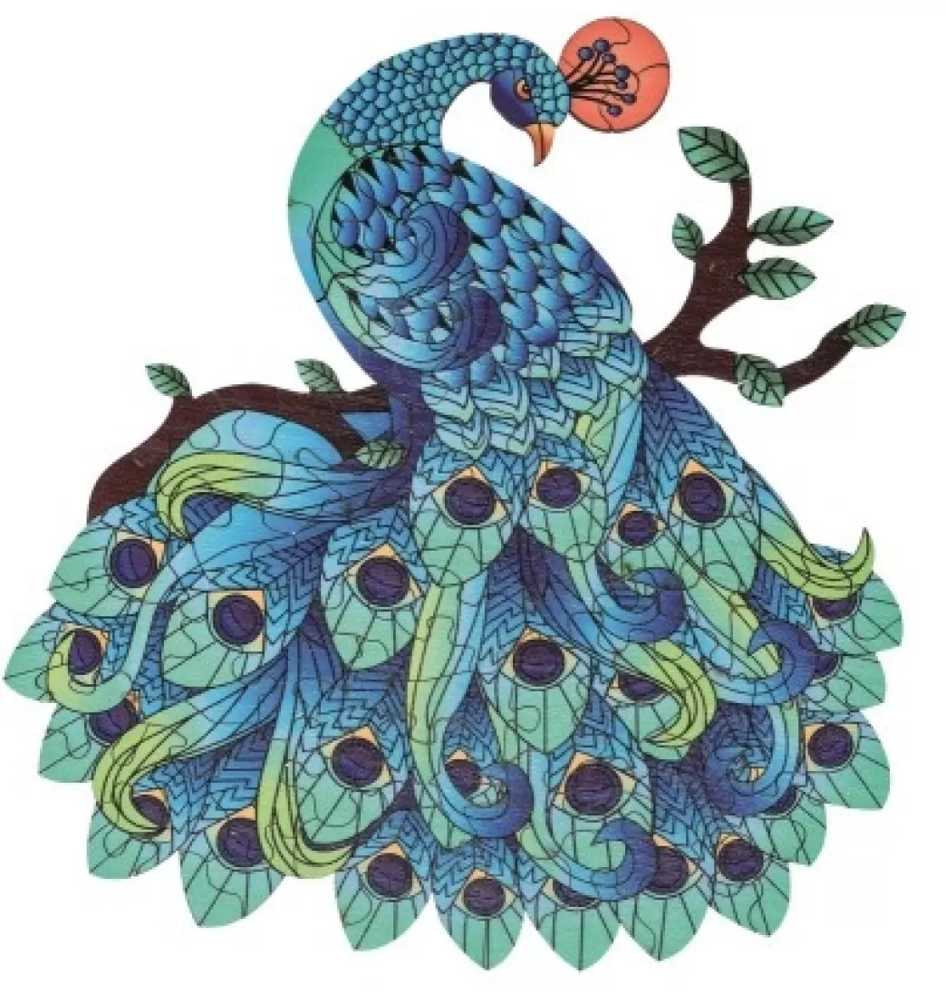Philos Vogelpuzzels>: Artefakt Houten Puzzel Pauw (99) Houten Legpuzzel