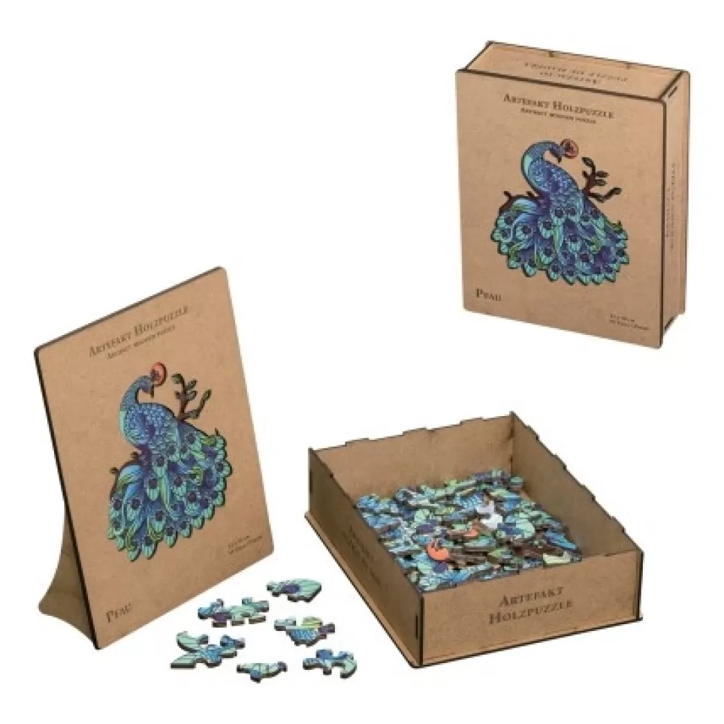 Philos Vogelpuzzels>: Artefakt Houten Puzzel Pauw (99) Houten Legpuzzel