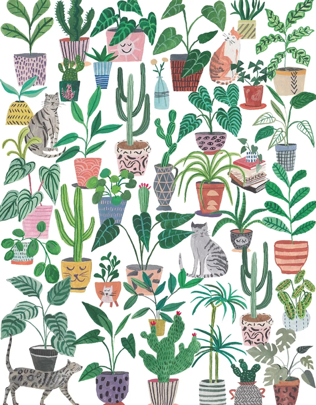 Pieces & Peace Kattenpuzzels>Pieces And Peace: Cats And Plants (500) Verticale Puzzel