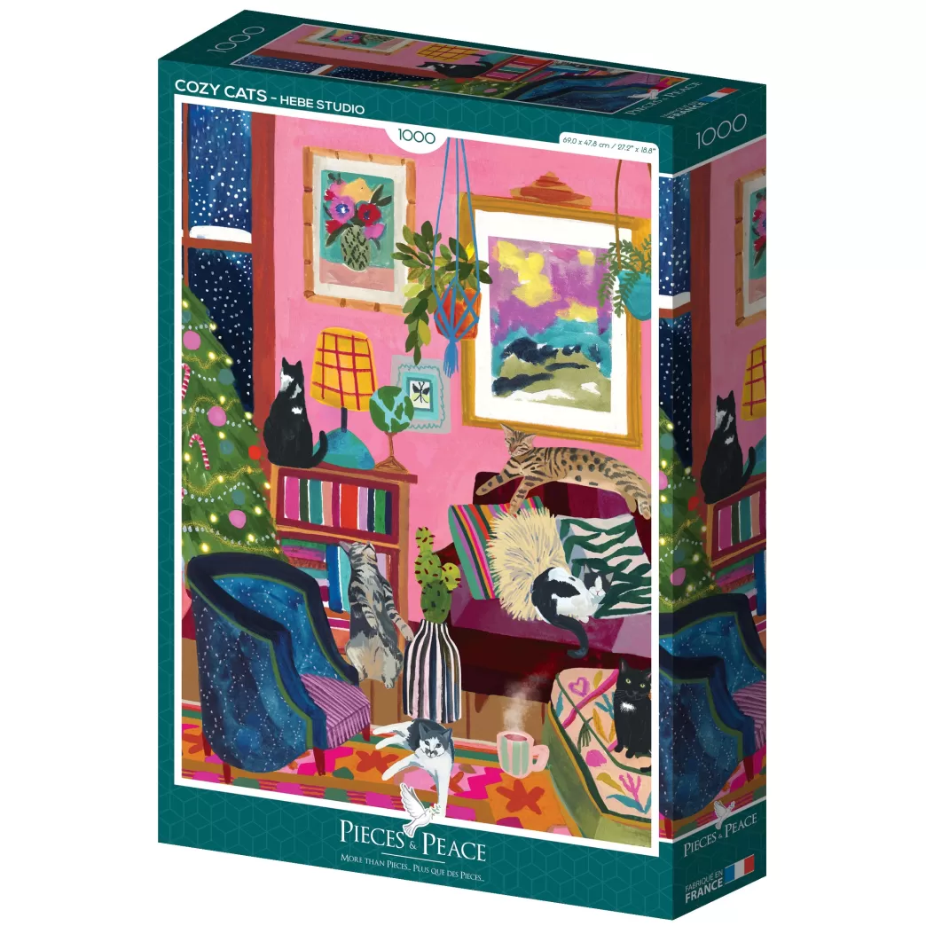 Pieces & Peace Kattenpuzzels>Pieces And Peace: Cozy Cats (1000) Verticale Puzzel