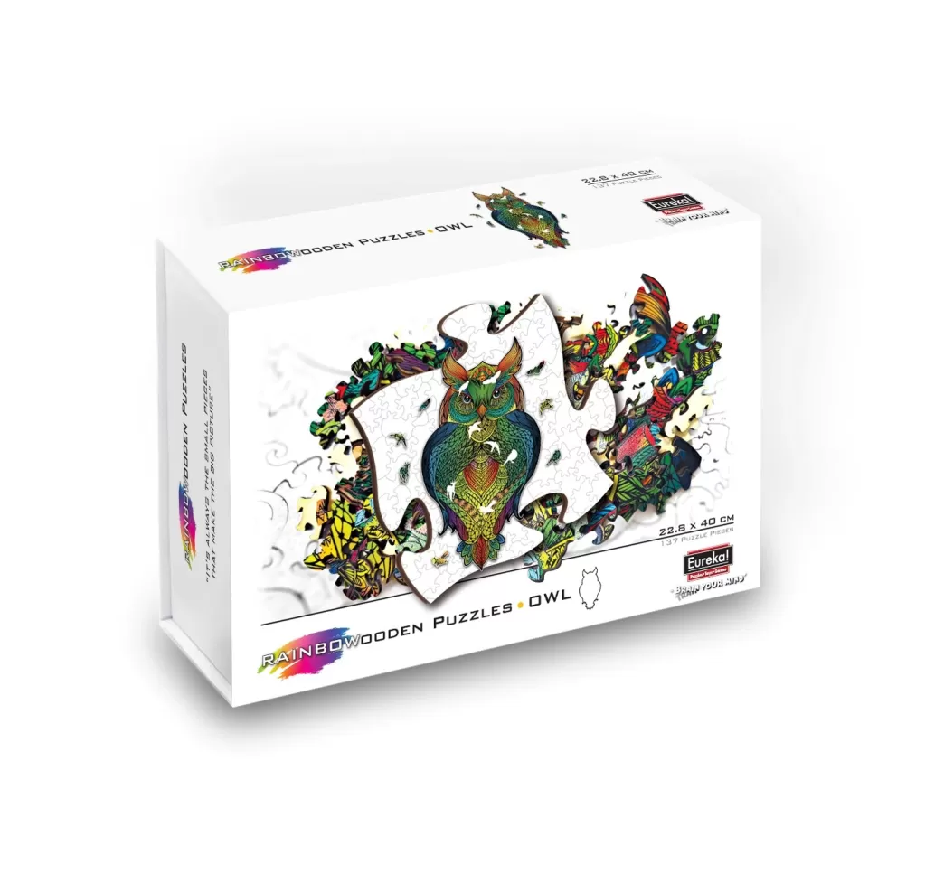 Eureka Vogelpuzzels>Rainbowooden Puzzles: Owl (137) Houten Legpuzzel