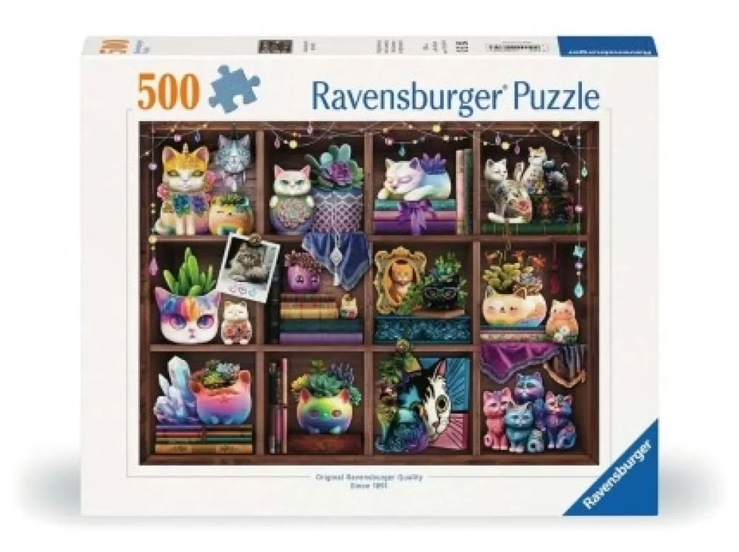 Ravensburger Kattenpuzzels>: Cubby Cats And Succulents (500) Kattenpuzzel