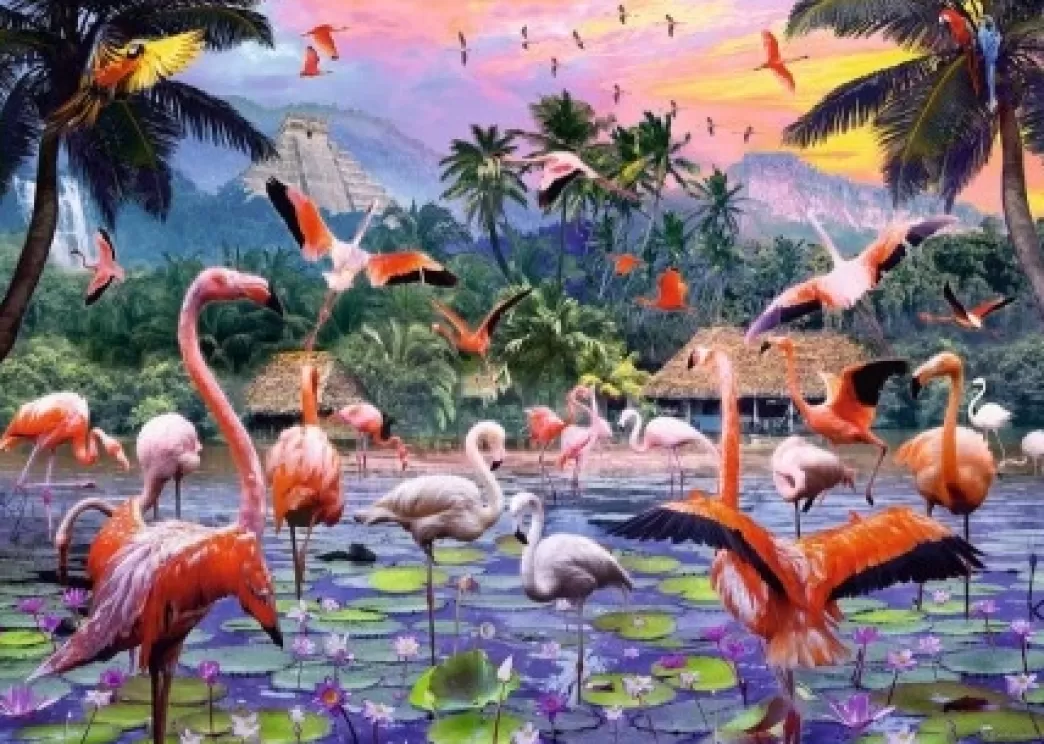 Ravensburger Vogelpuzzels>: Roze Flamingo's (1000) Legpuzzel