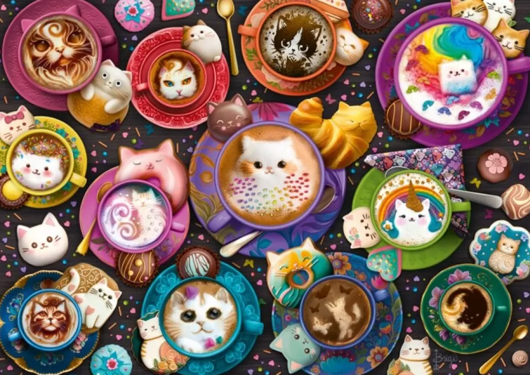 Schmidt Kattenpuzzels>: Coffee Art Kittens (500) Kattenpuzzel