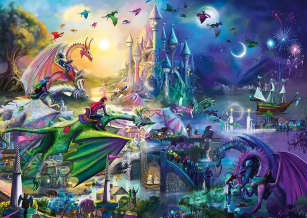 Schmidt Fantasy Puzzels>: Rose Cat Khan - Nachtelijke Drakenwedstrijd (1000) Fantasypuzzel