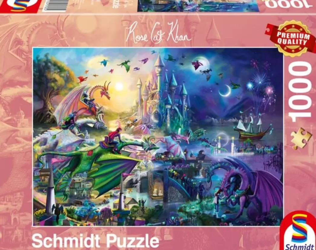 Schmidt Fantasy Puzzels>: Rose Cat Khan - Nachtelijke Drakenwedstrijd (1000) Fantasypuzzel