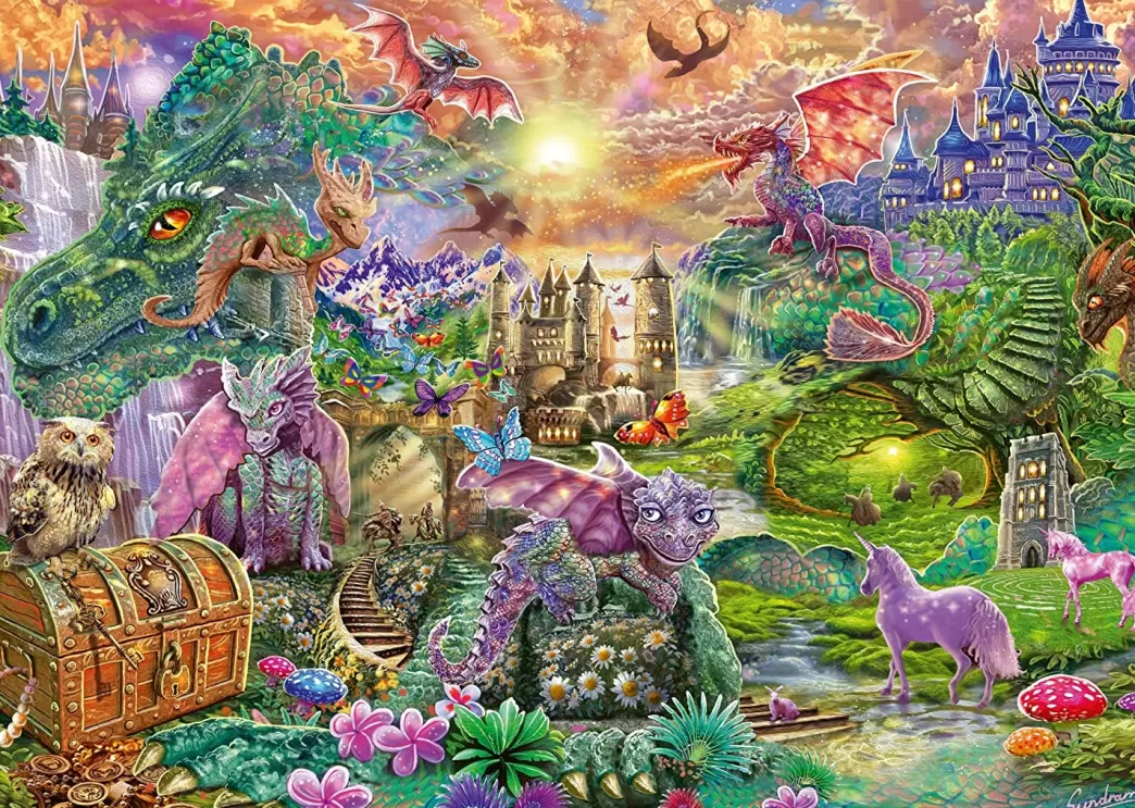 Schmidt Fantasy Puzzels>: Steve Sundram - Betoverd Drakenland (1000) Fantasypuzzel