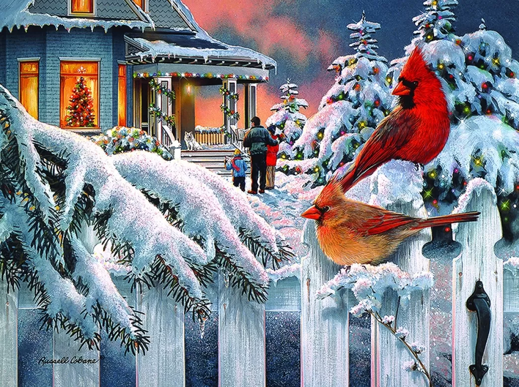 SunsOut Vogelpuzzels>: Cardinals At Home For Christmas (1000) Kerstpuzzel
