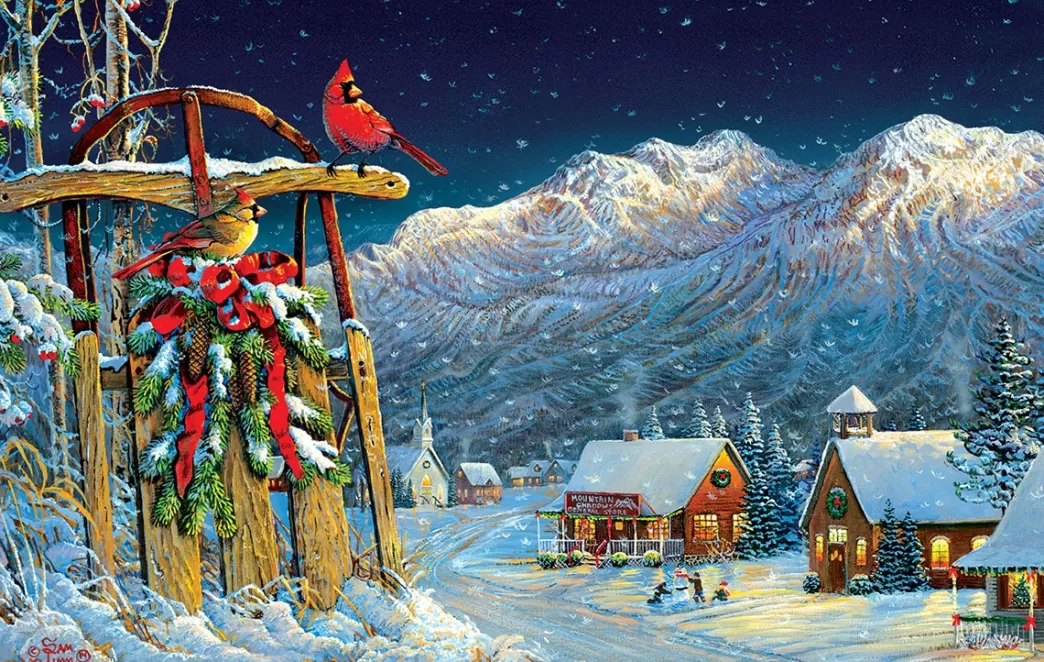 SunsOut Vogelpuzzels>: Cardinals Holiday (550) Winterpuzzel