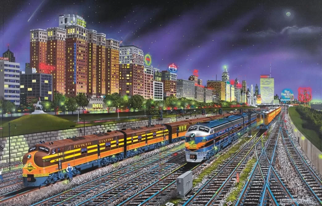 SunsOut Treinpuzzels>: Chicago Nights (1000) Treinpuzzel