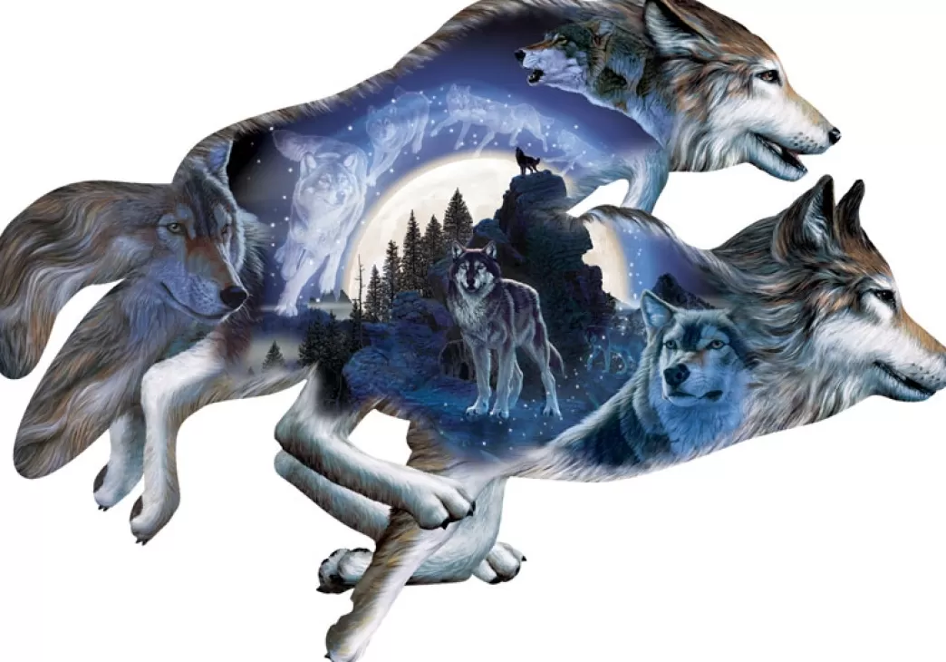 SunsOut Wolvenpuzzels>: Moonlight Warrior (1000) Shaped Puzzel