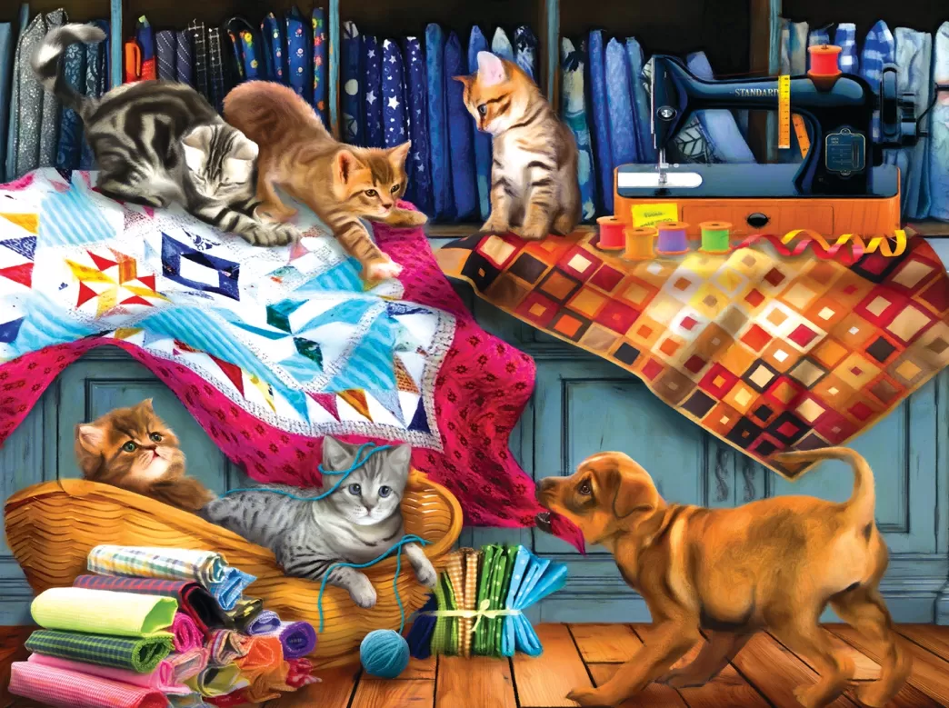 SunsOut Kattenpuzzels>: Quilting Room Mischief (1000) Legpuzzel