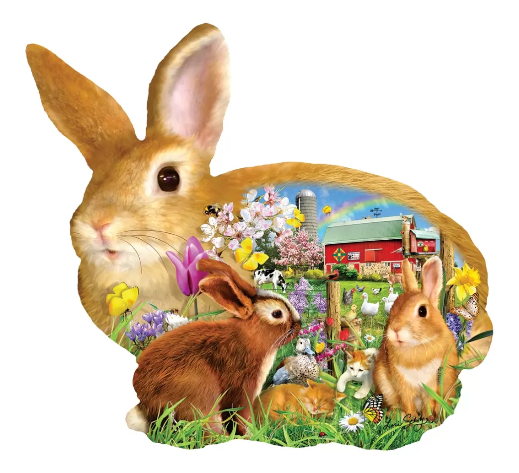 SunsOut Pasen Puzzels>: Springtime Bunnies (1000) Shaped Puzzel